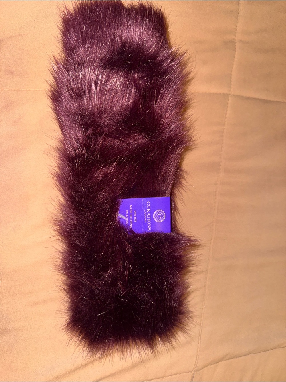 Purple wine faux fur head band with black velvet trim, one size #fauxfur #winter